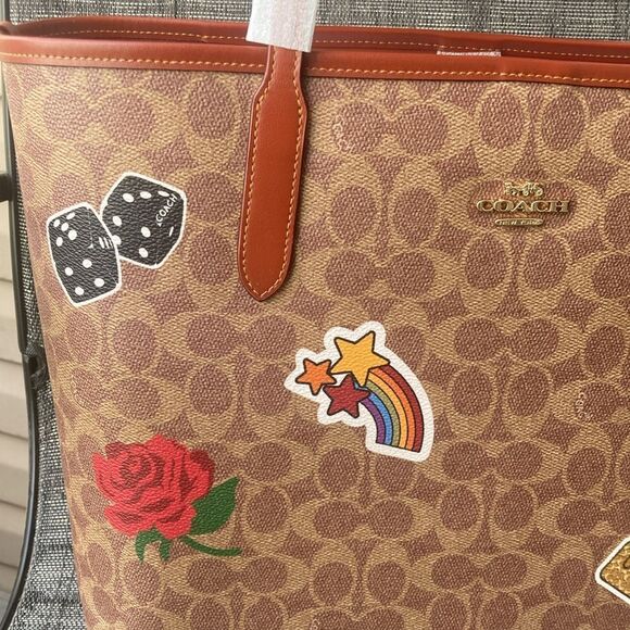 Coach City Tote Bag Purse In Signature Canvas With Sticker Print Rexy - Picture 4 of 10